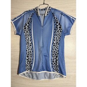 SheBeest women's cycling jersey blue & white leopard print Sz XL